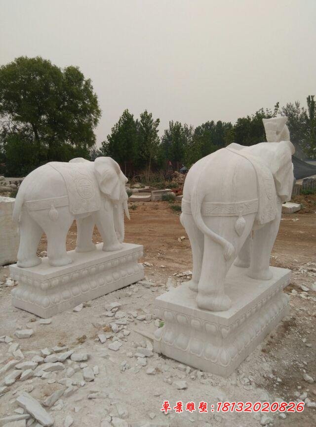 汉白玉大象雕塑招财大象石雕 (1)