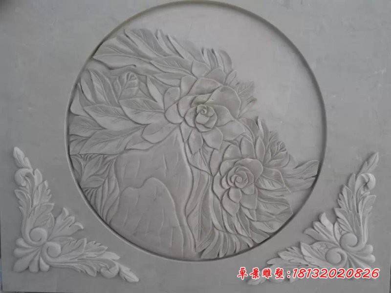 汉白玉花朵浮雕壁画石浮雕