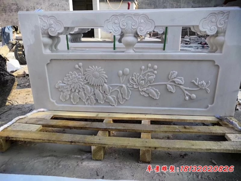 汉白玉梅兰竹菊石浮雕栏板雕塑 (2)