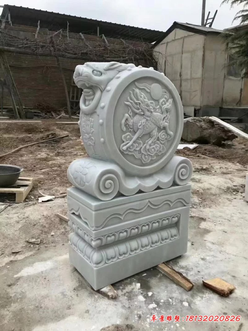 汉白玉石门墩雕塑