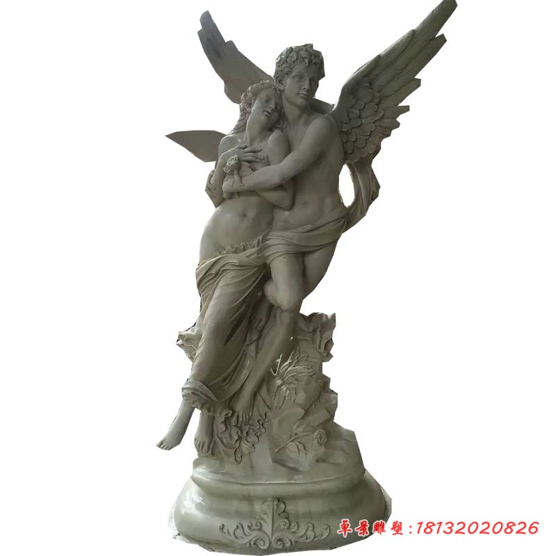 汉白玉西方人物丘比特和普赛克石雕