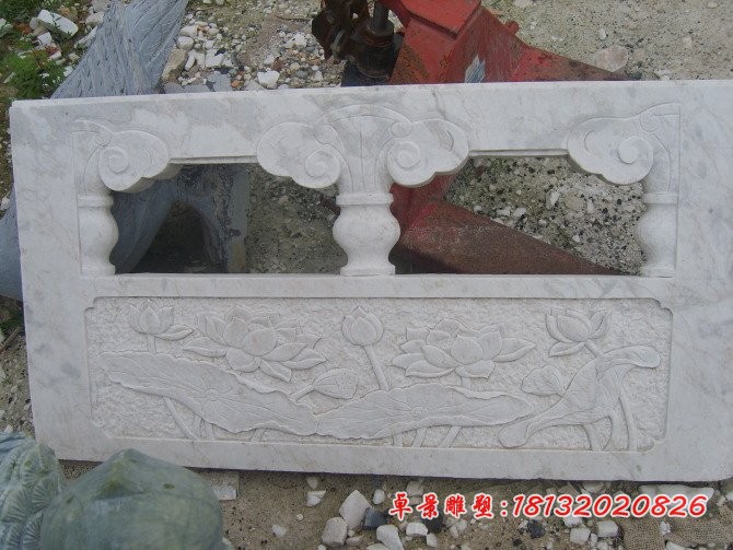 荷花浮雕栏板汉白玉栏板石雕