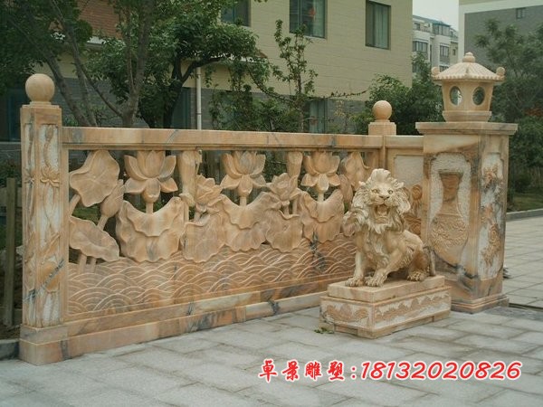 荷花栏板雕塑晚霞红栏板石雕