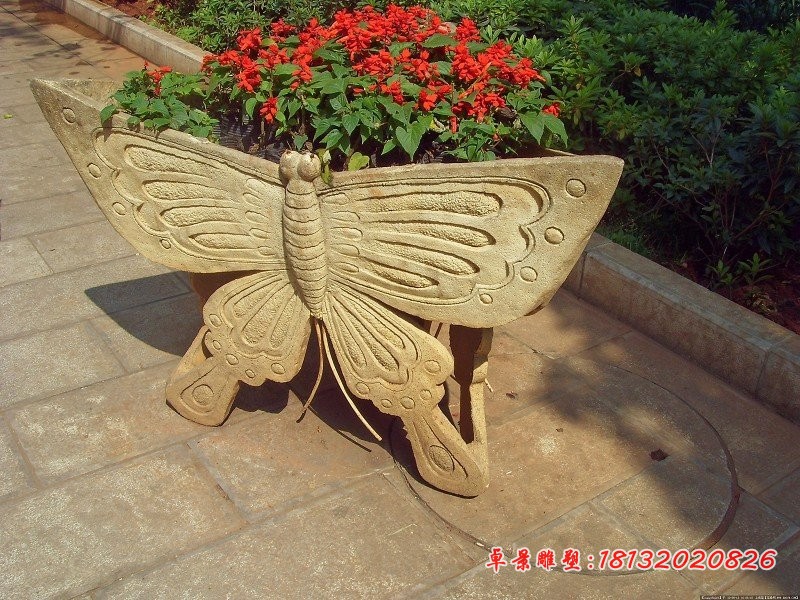蝴蝶花盆雕塑公园景观花盆石雕
