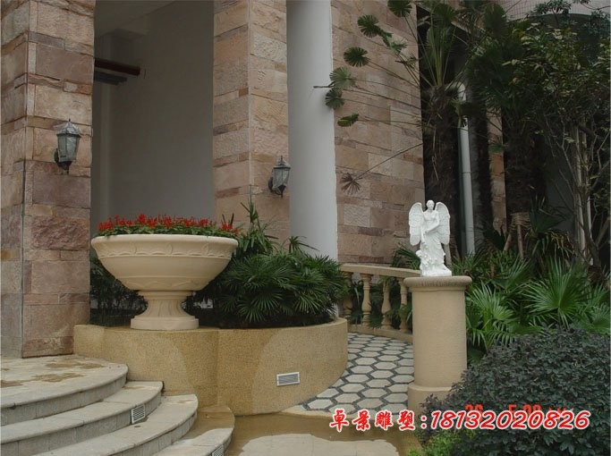 砂岩花盆雕塑景观花盆石雕