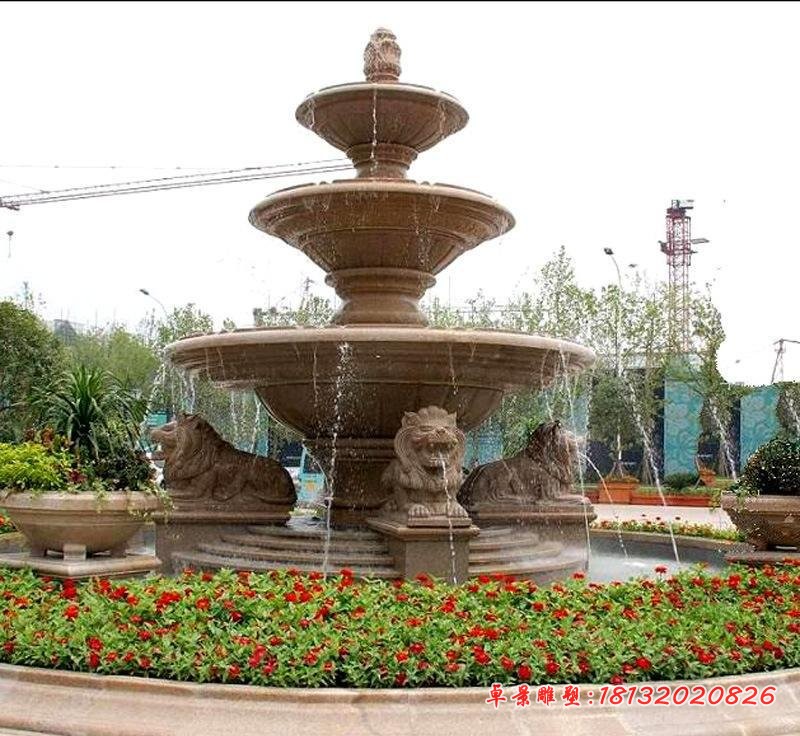 狮子喷泉雕塑别墅喷泉石雕 