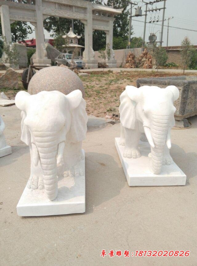 石雕汉白玉小象企业动物雕塑 