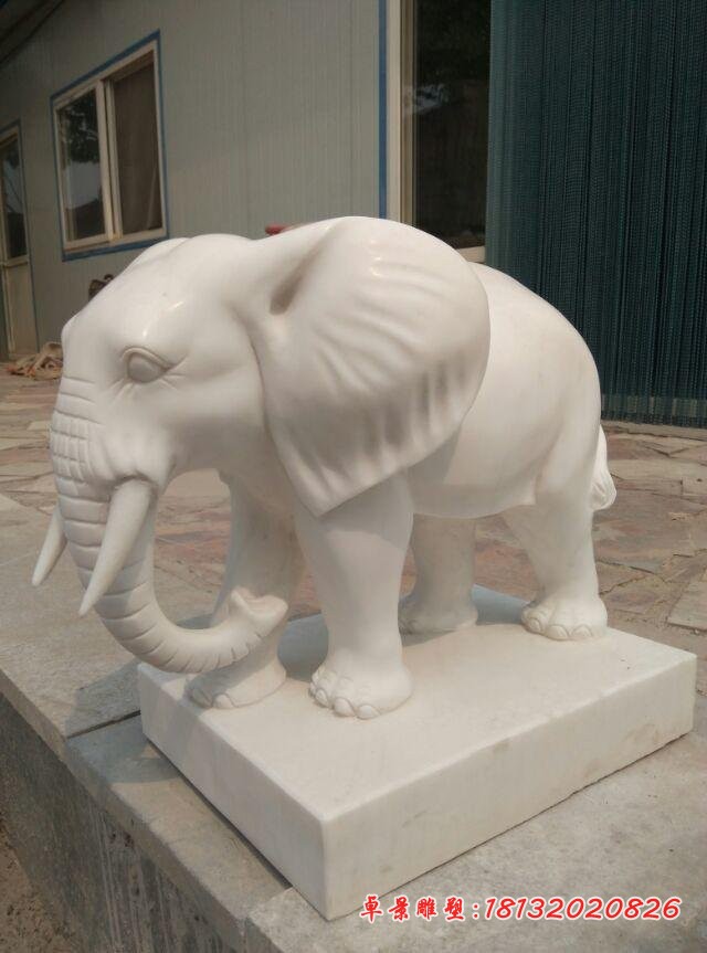 石雕汉白玉小象企业动物雕塑 