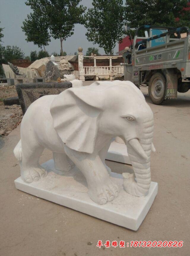 石雕汉白玉小象企业动物雕塑 