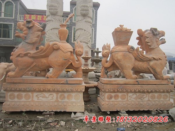 驮宝貔貅雕塑晚霞红神兽石雕