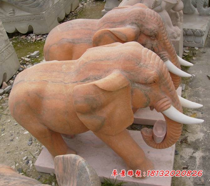 晚霞红大象雕塑公园石雕动物 