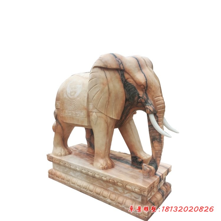晚霞红大象石雕 