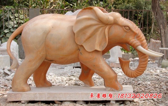 晚霞红大象石雕公园动物雕塑 