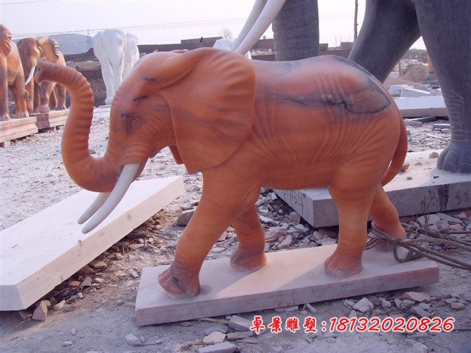 晚霞红大象石雕公园动物雕塑 