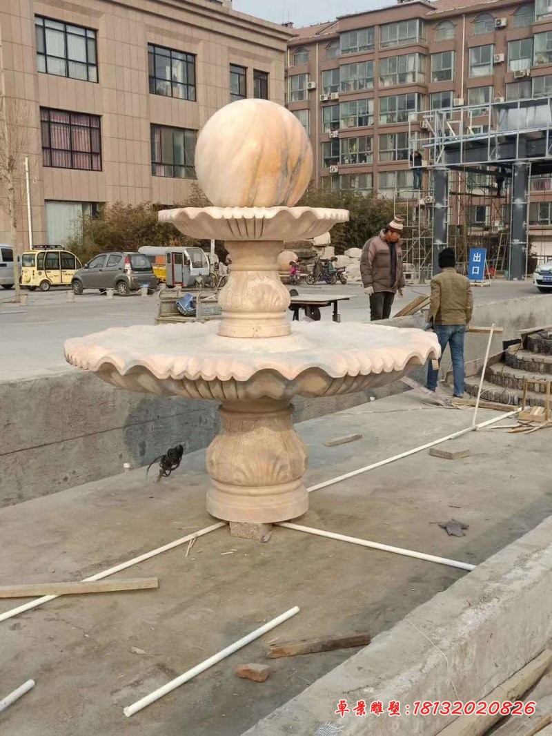 晚霞红风水球喷泉石雕