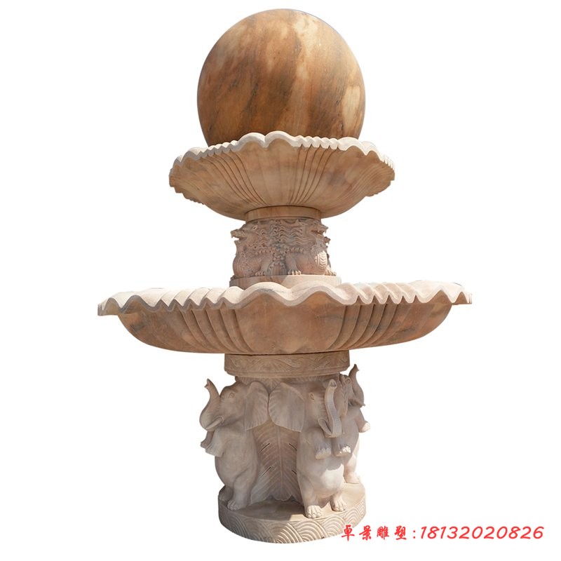 晚霞红风水球喷泉石雕