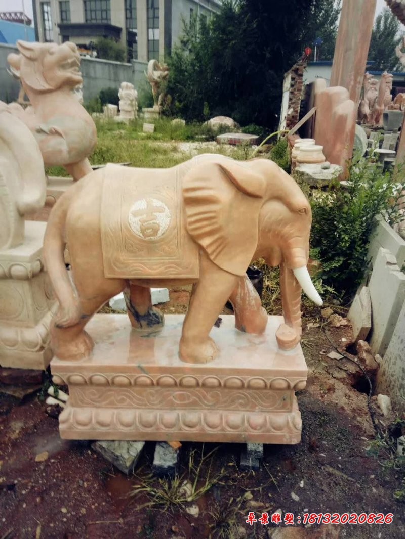 晚霞红吉祥大象石雕 