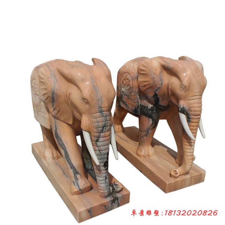 晚霞红吉祥大象石雕