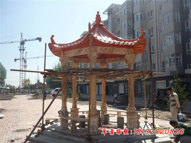 晚霞红凉亭雕塑小区凉亭石雕 