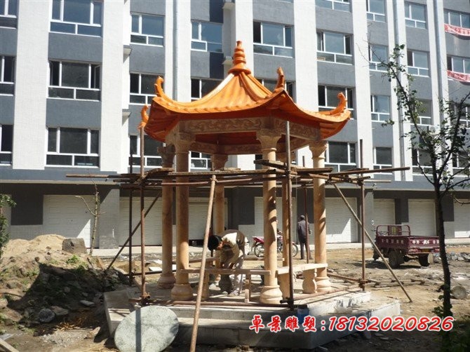 晚霞红凉亭雕塑小区凉亭石雕 