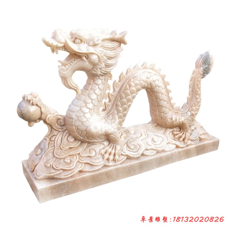 晚霞红龙戏珠石雕