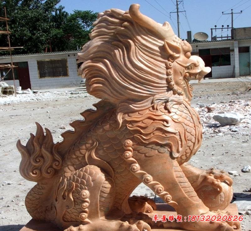 晚霞红麒麟雕塑石雕神兽