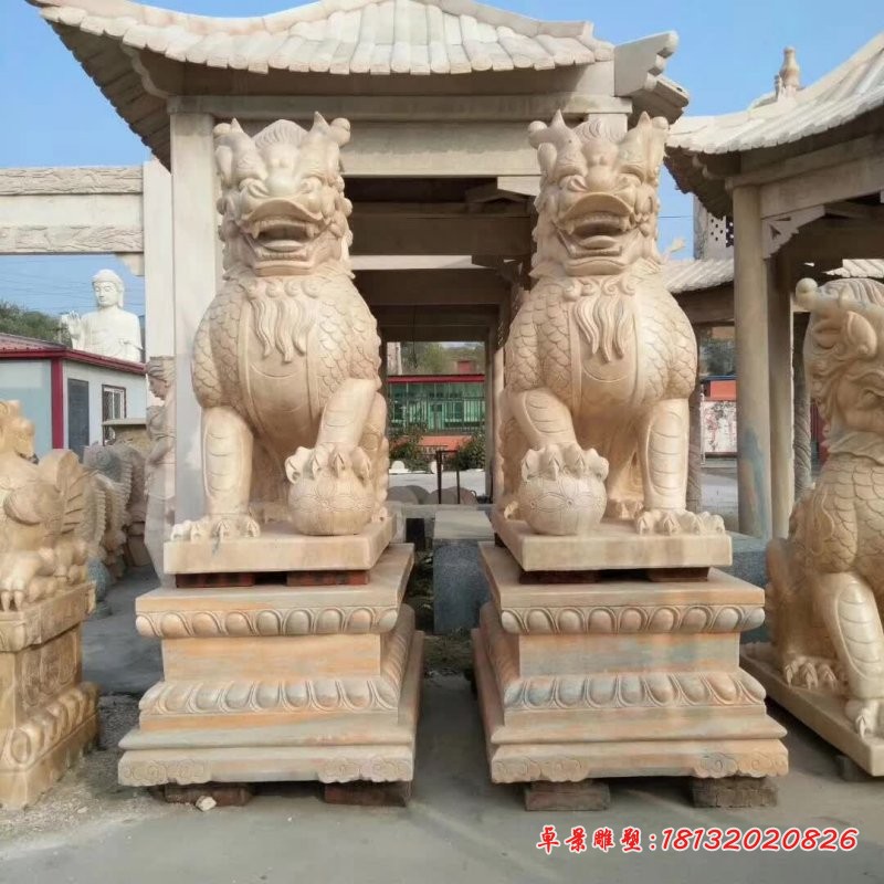 晚霞红麒麟石雕