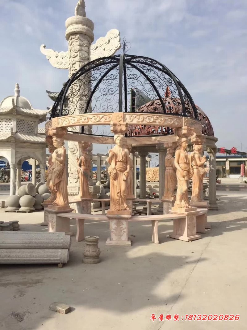 晚霞红欧式凉亭石雕