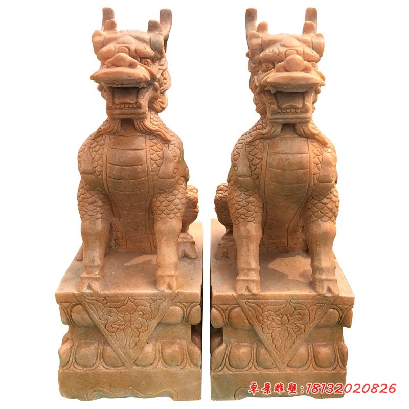 晚霞红麒麟石雕