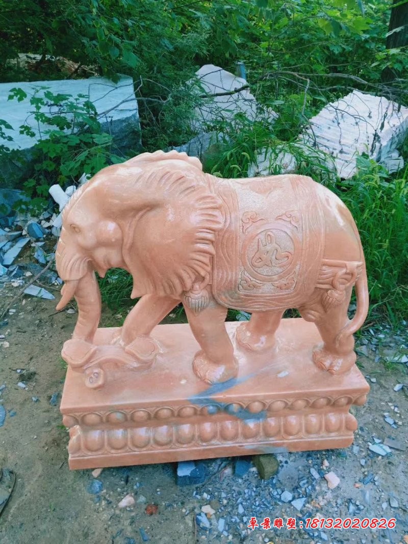 晚霞红如意大象石雕 