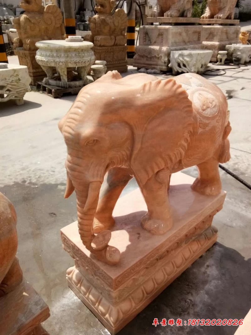 晚霞红如意大象石雕 