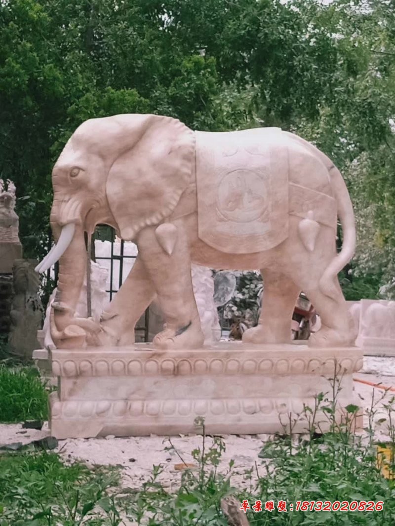 晚霞红如意大象石雕 