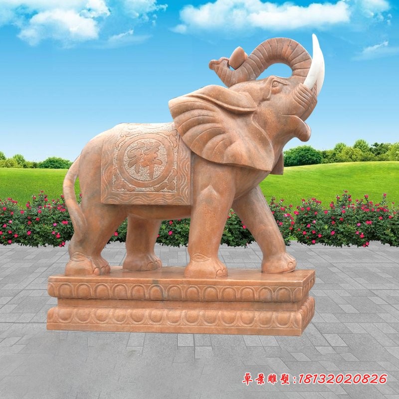 晚霞红石雕大象