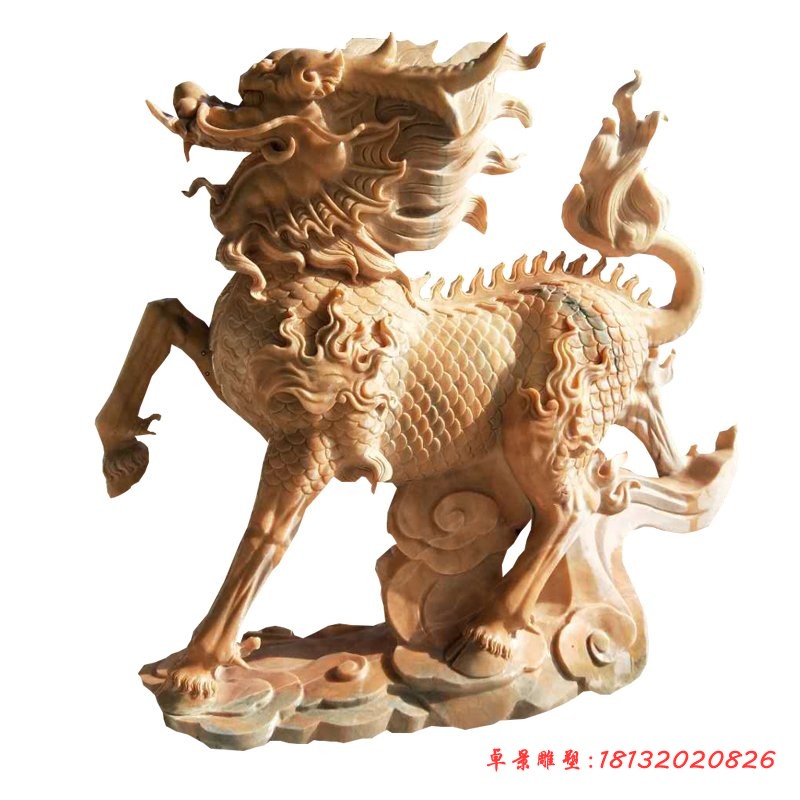 晚霞红祥云麒麟石雕