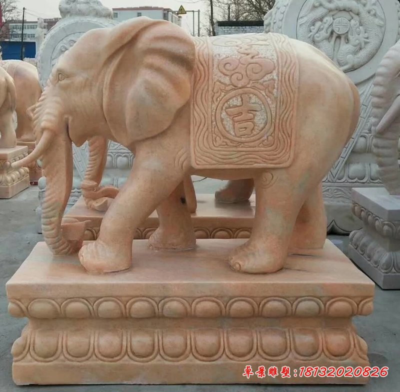 晚霞红镇宅吉祥大象雕塑 