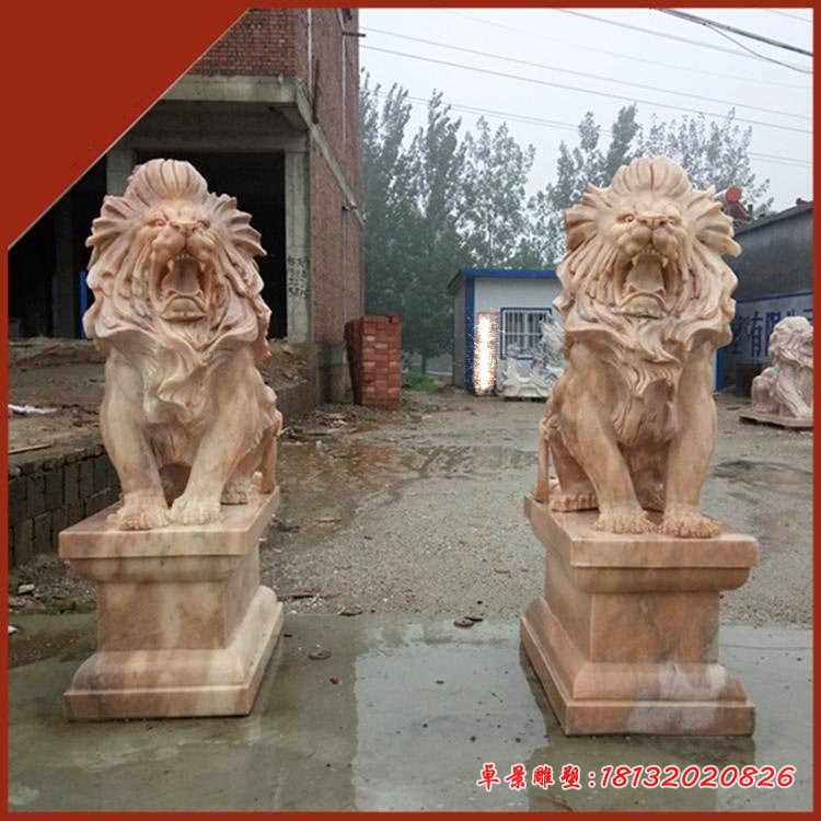 晚霞红坐式欧式狮子 门口西洋石狮子