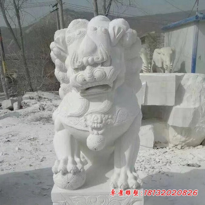 踩绣球石狮子寺庙景观石雕 (1)