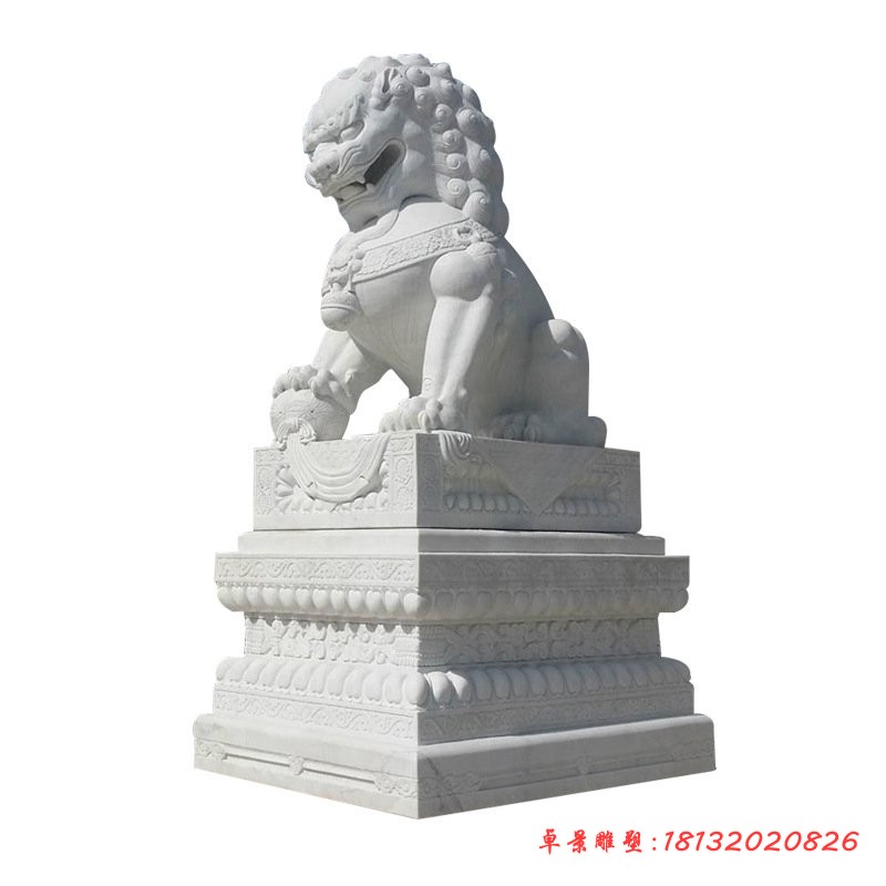 踩绣球石狮子寺庙景观石雕 (2)