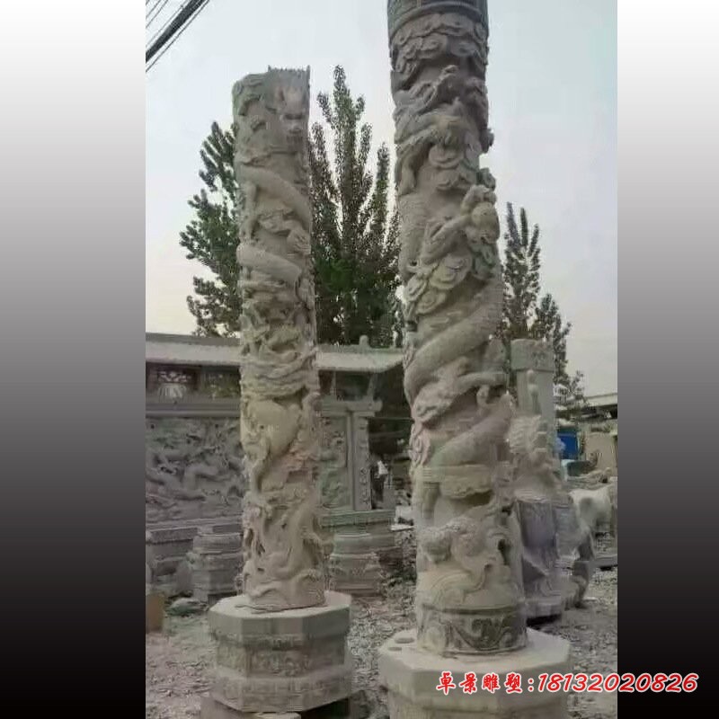大理石龙柱园林景观石雕