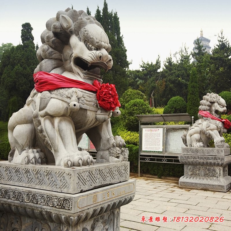 大理石狮子企业门口动物石雕 