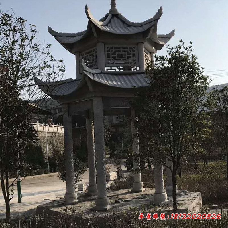 大理石双层凉亭园林景观石雕 