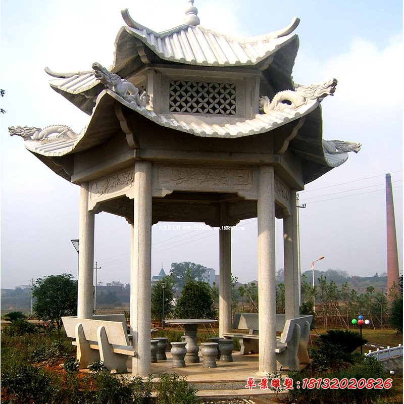 大理石双层凉亭园林景观石雕 