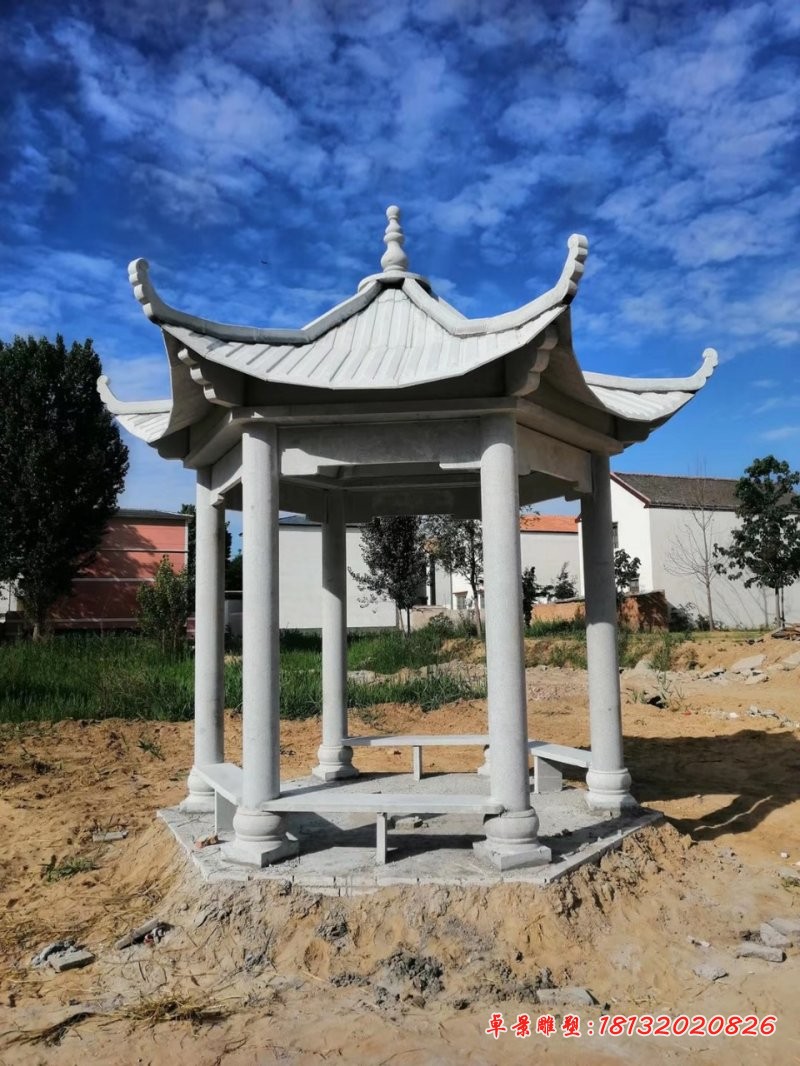 单层六角凉亭园林景观石雕