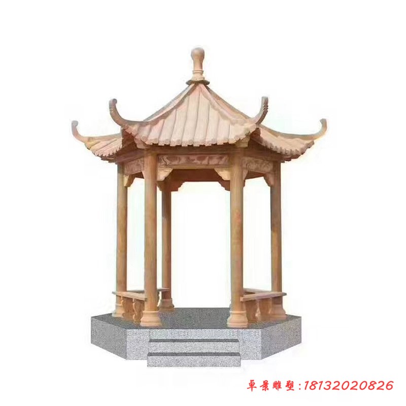 单层石凉亭晚霞红石凉亭