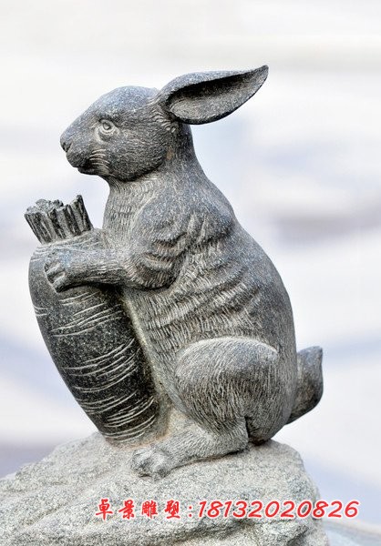 抱胡萝卜的兔子石雕 大理石动物石雕