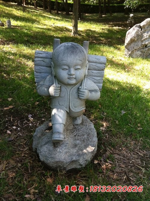 背柴的小沙弥石雕 大理石人物石雕