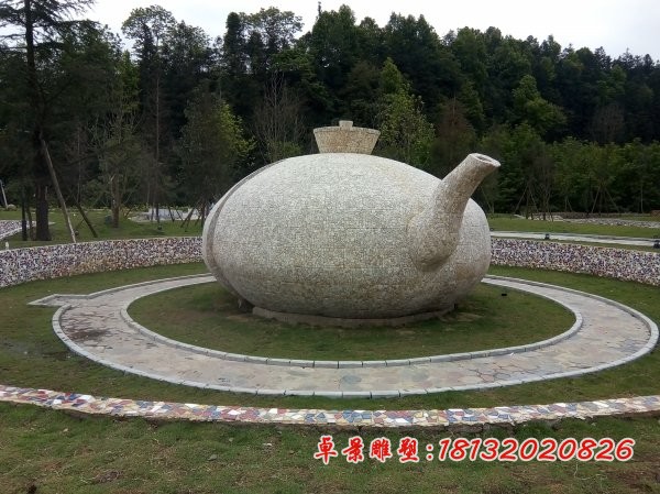 大理石茶壶石雕 公园景观石雕