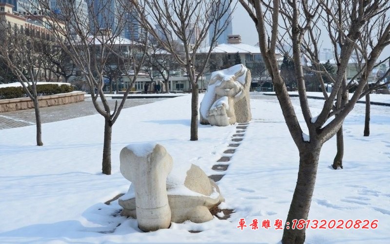 大理石龟兔赛跑石雕 公园景观石雕