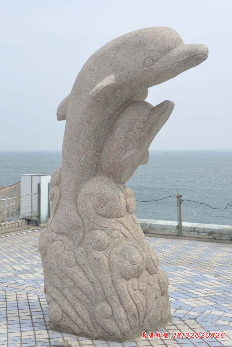 大理石海豚雕塑 海边动物石雕