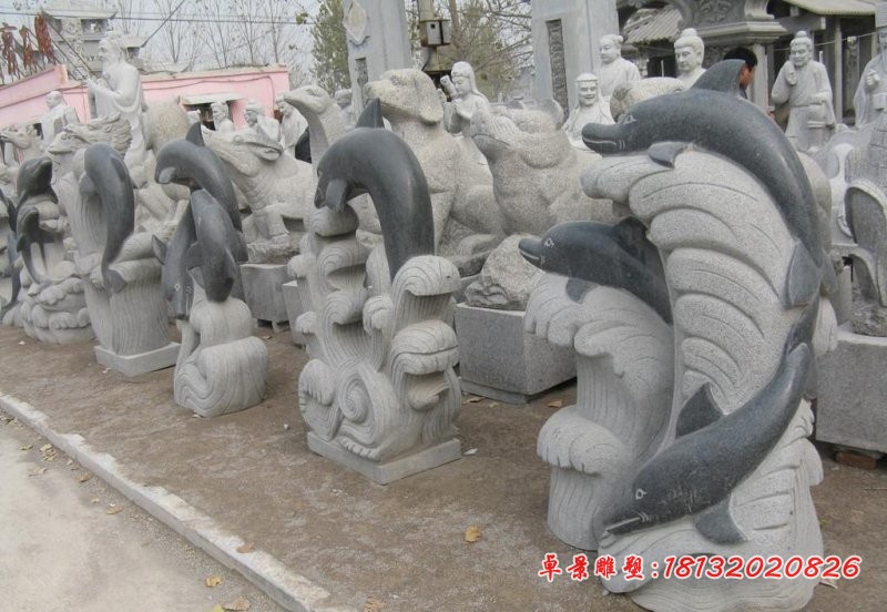 大理石海豚海浪石雕 公园景观石雕 